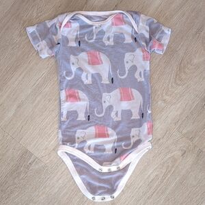 Kickee Pants Pink and Gray Elephant Bodysuit 6-12 Months